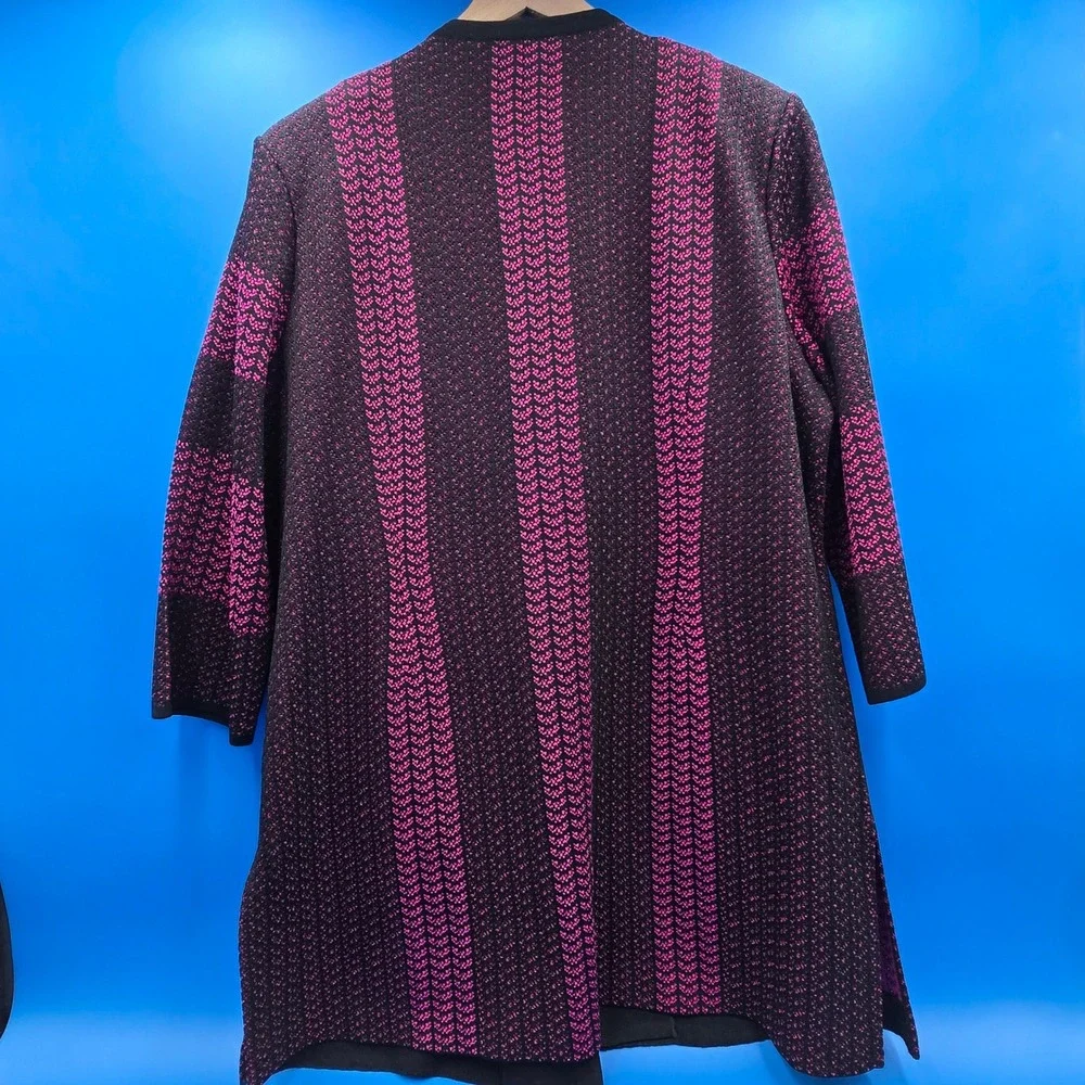 Ming Wang 2-Pc Twin Set Knit Cardigan Jacket & Tank Shell XL Pink Black - Picture 2 of 8